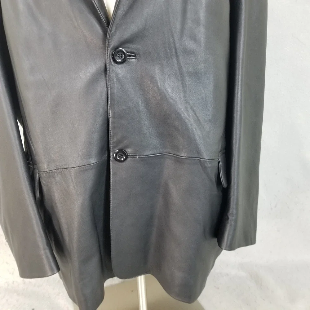 Reed Leather Blazer Mens 3X Black Genuine Leather Two Button Jacket Classic Fit